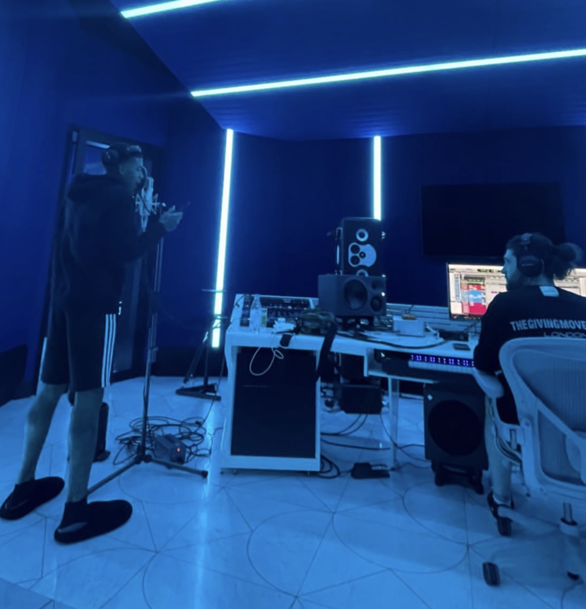 Recording session in blue studio